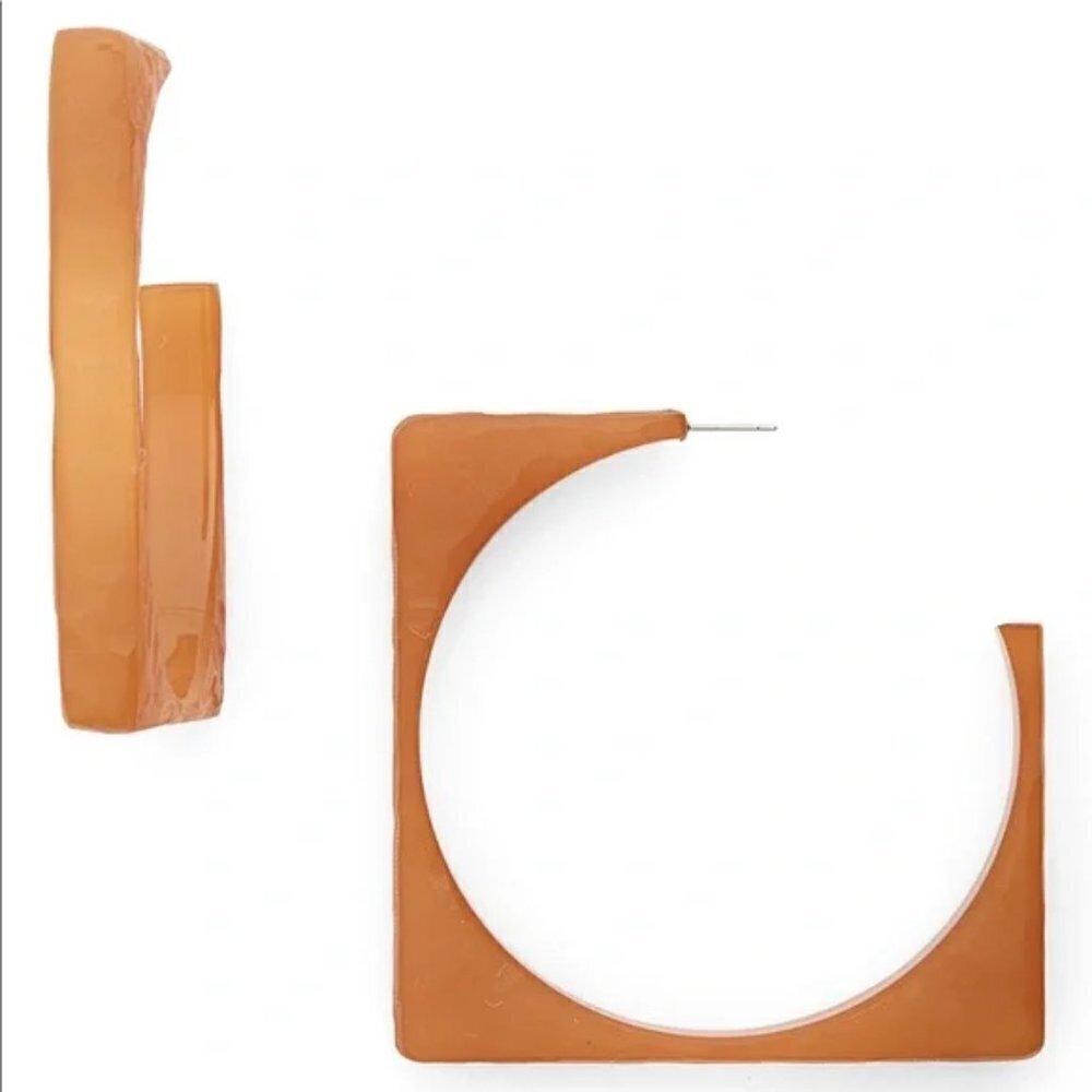 💕RACHEL COMEY💕 Tuck Acrylic Square Hoop Earrings ~ Amber NWOT - Picture 4 of 7